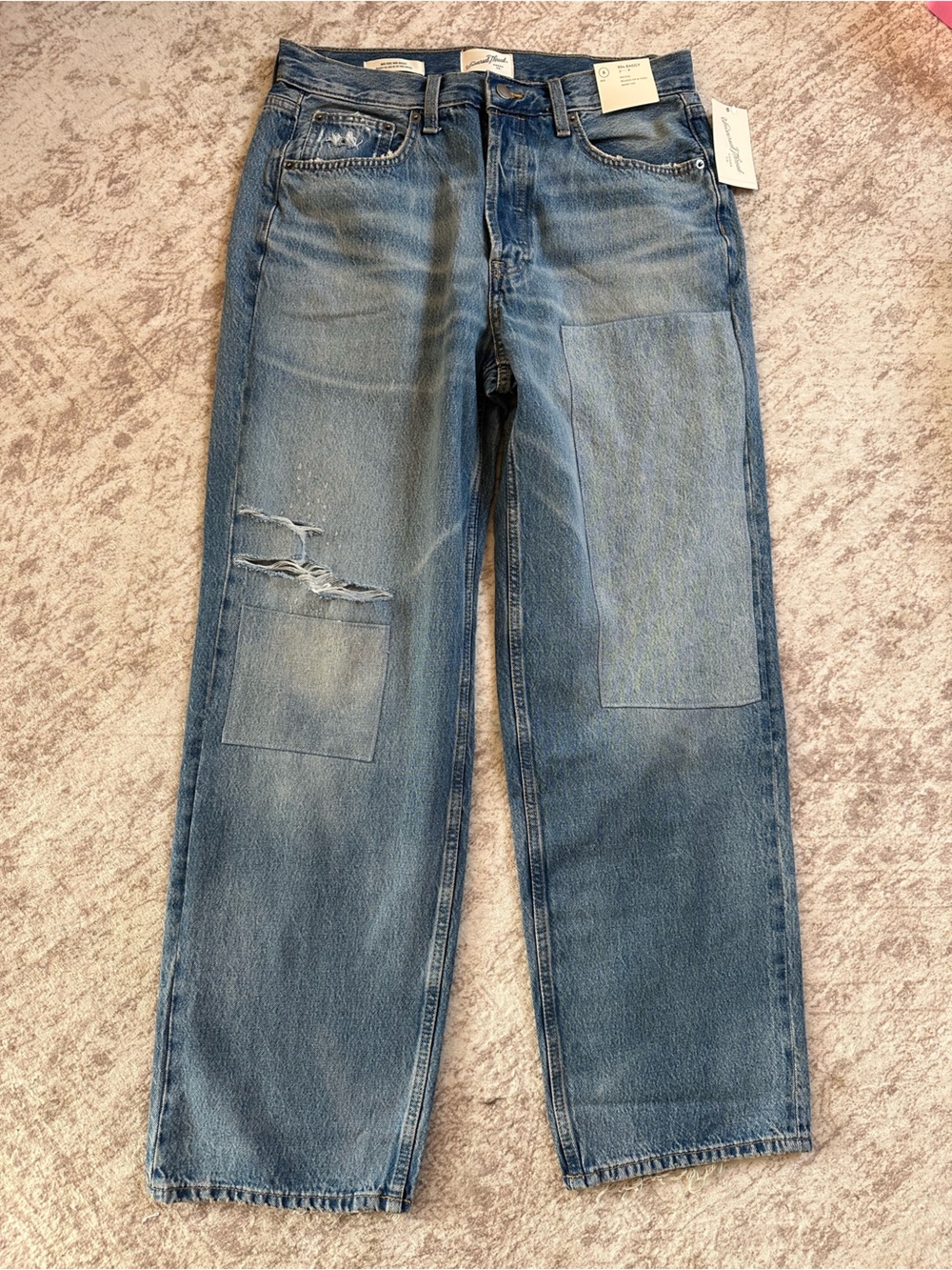 Universal Thread Women's Straight-Leg Patchwork Blue Jeans